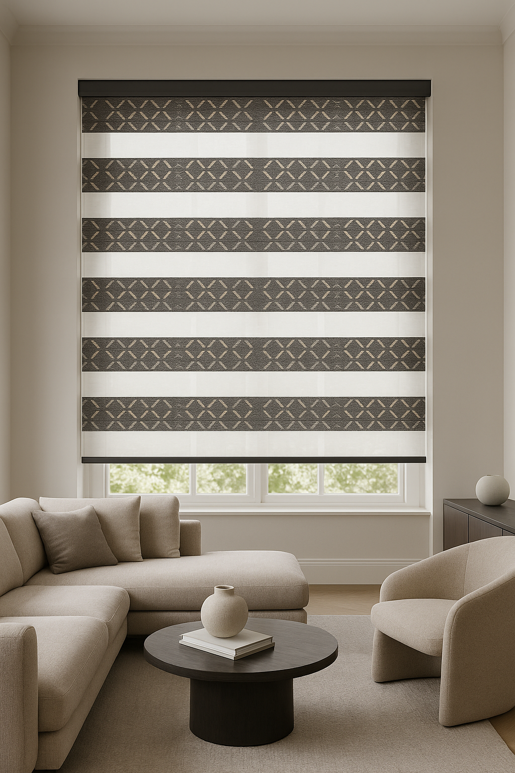 Lüks Zebra Stor Perde - Geometrik Altın X Desenli