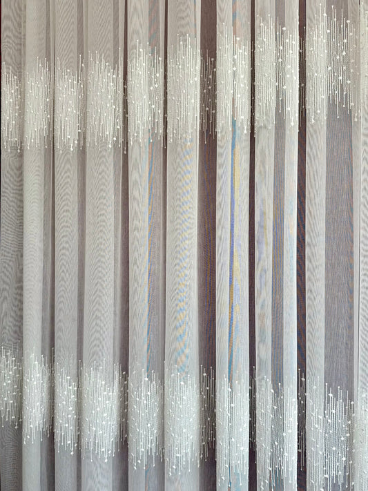 Şerit İşlemeli Nokta Detaylı Zarif Tül Perde