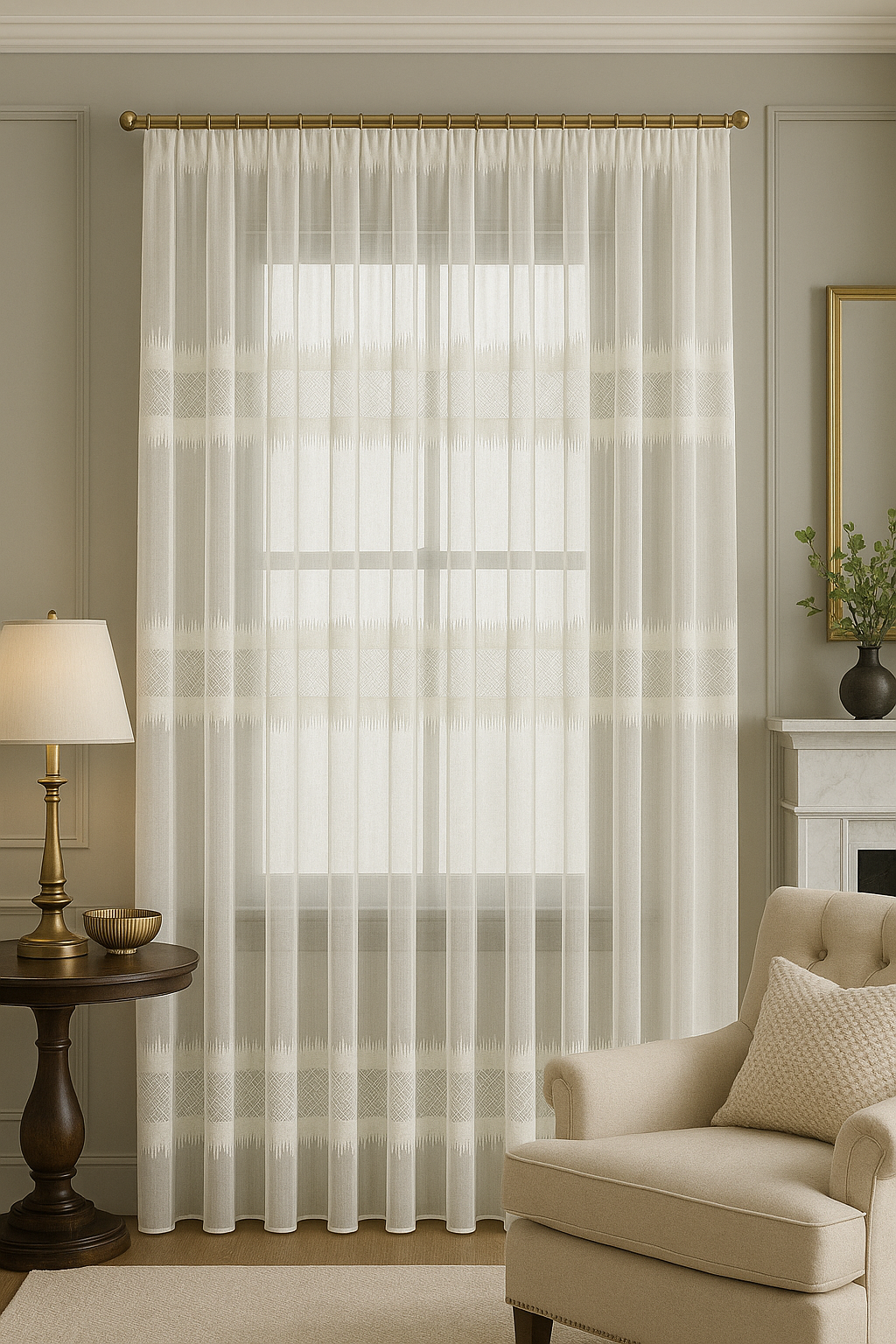 Zarif İkili Şerit Desenli Lüks Tül Perde