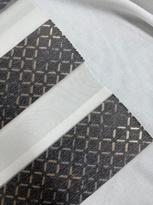 Lüks Zebra Stor Perde - Geometrik Altın X Desenli