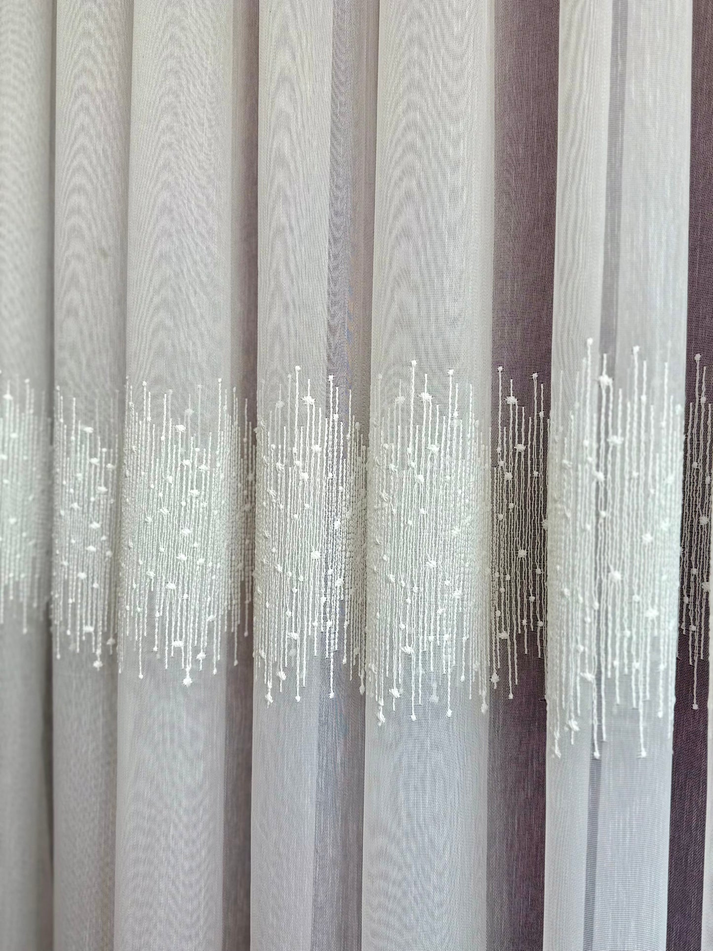 Şerit İşlemeli Nokta Detaylı Zarif Tül Perde