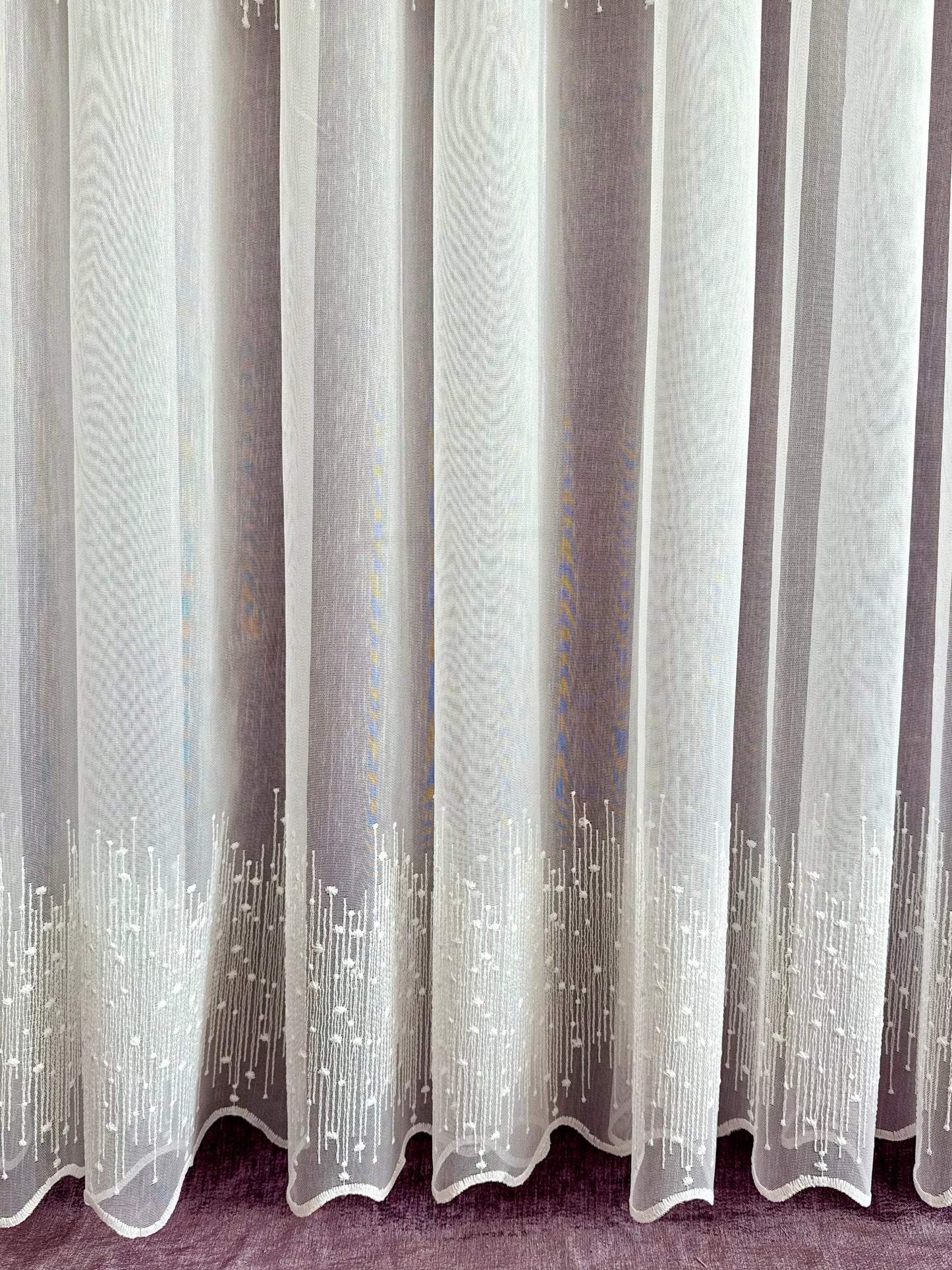 Şerit İşlemeli Nokta Detaylı Zarif Tül Perde